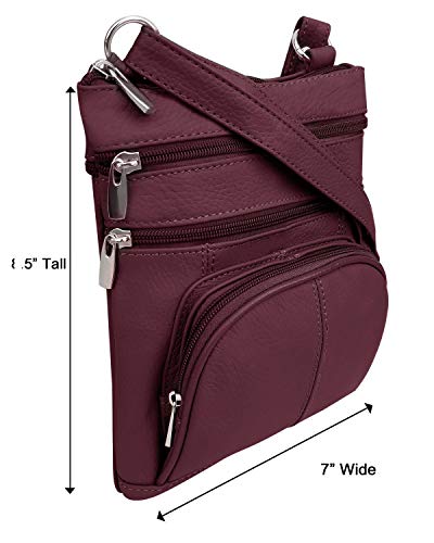 Roma Leathers Genuine Cross Body Purse Bag, Multi-Pocket (Wine)3