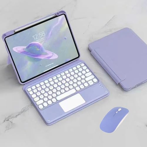 Protection clavier iPad 6ème génération violette avec souris sans fil et trackpad
