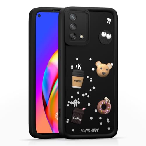 Image of Bintage Cute Fun Taddy Cartoon 3D Ball Bear Milk Donut Coffee Cup Silicon Case Full Body & Camera Protection Back Cover Compatible for Oppo F19 - Black