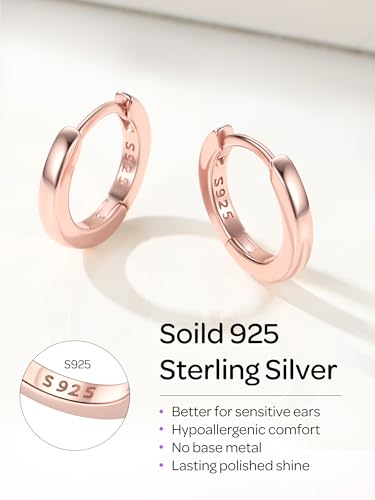 Image of ChicSilver 925 Sterling Silver Huggie Hoop Earrings Small Hoop Earrings for Women Hypoallergenic Silver Huggie Earring Cartilage Earrings for Women (6 /8 /10 /12 /14 /16 /18 /20MM)