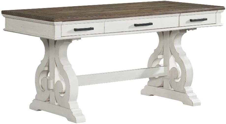 Drake Home Office 60" Wide Writing Desk, Rustic White & French Oak