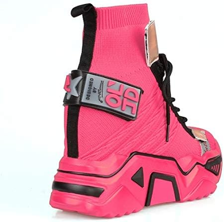 Anthony Wang Women's Retro Lace-Up Chunky Platform Extra High Hidden Wedge Fashion Sneaker (Pink Pu, Numeric_8_Point_5) | Image 2
