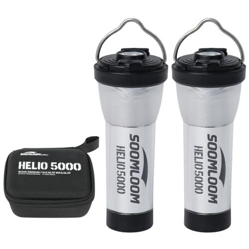 SoomloomキャンプランタンHelio5000懐中電灯2wayタイプLED充電式ポータブル照明ランプ防水軽量NMCリチウム充電池長時間点灯USBType-C充電/出力ポート逆充電調光可能キャンプアウトドア防災照明 (2個入り, F)