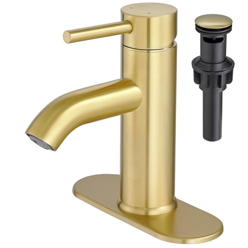 VOTON Brushed Gold Bathroom Faucet One Hole, Modern Single Handle