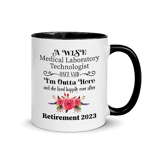 Retirement Gifts for Medical Laboratory Technologist - I'm Outta Here Mug for Women Female - Her Cute Floral Flowers Gift Ideas Retired Moving Farewell Party Happy Retirement 2023