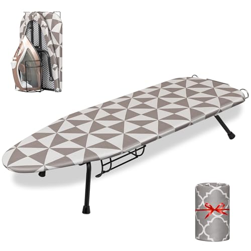 Small Tabletop Ironing Board with Iron Holder, Portable Iron Board...