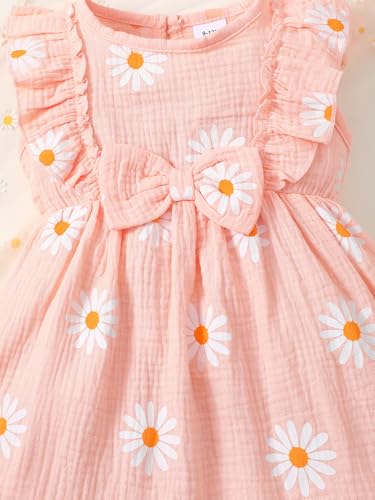 UUAISSO Robe D'été Décontractée à Motif Marguerite Décontractée Robe D'été Cadeau Vêtements Bébé Fille Nouveau-né avec Bandeau Rose 0-3 mois – vue 4