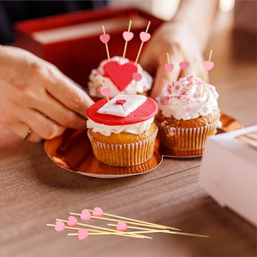 Pink Heart Cocktail Picks, Valentines Galentines Day Decorations Toothpicks for Appetizers, 4.7 IN Long Fancy Bamboo Food Skewers Wooden Charcuterie Sticks for Drinks Party Supplies Wedding Decor 100 - Thumbnail 7