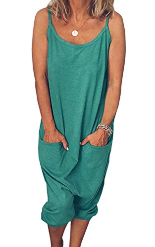 Annystore Women's Casual Solid Color Sleeveless Pockets Baggy Jumpsuits Overalls Rompers Green L