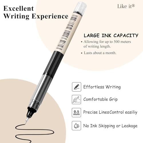 Image of like it 0.5mm Roller Pen Color ink Straight Liquid Rollerball Gel Pen for School Office Stationery Pack of 12 (Black)