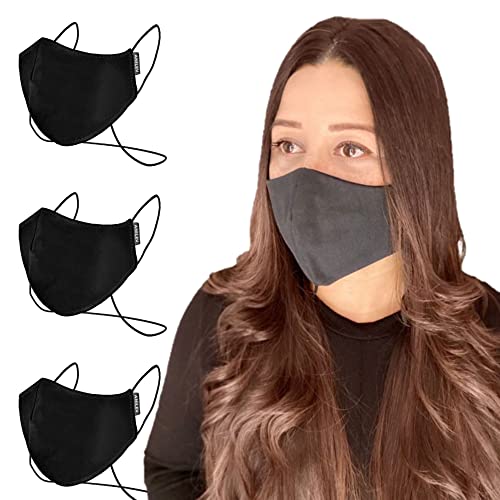 Anilev Pack de 3 Mascarillas tela homologada lavable | mascarilla tela negra reutilizable con colgante y reguladores 3 capas | mascarillas grandes, medianas y pequeñas hechas en España