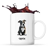 Tasse American Staffordshire Terrier style Cartoon Prénom Nom Personnalisable | Mug Café Thé Idée Cadeau Personnalisé Homme Femme Original pour propriétaire de chien