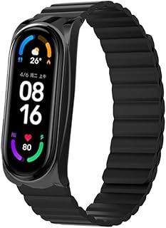 Replacement Wristbands Compatible with Xiaomi Mi Band 5/6,KangPlus Silicone Strap Magnetic Close Sport Wristband for Women Men Adjustable 5.5-8.1 inch for Xiaomi Mi Band 5/6 - Black
