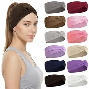 12 Pcs Stretchy Sport Headbands for...