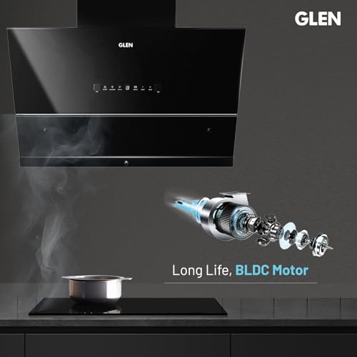 Image of Glen Chimney Auto Clean Glass Chimney for Kitchen Filter-less with Heat Sensor, BLDC Motor 1600 m /h - 90cm (CH 6065 HSR BLDC BL AC)