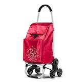 GUOOK Einkaufswagen Dreiradklappbar, Treppensteigwagen Lebensmittelgeschäft mit großem Fassungsvermögen 60L (Farbe: ROT)