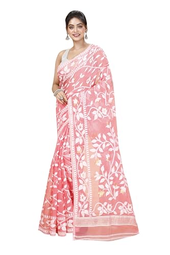 Tant Vastra Women's Art Silk Womenâ's Soft Resham Dhakai Lata Jamdani Saree Without Starch And Without Blouse Piece (Peach)
