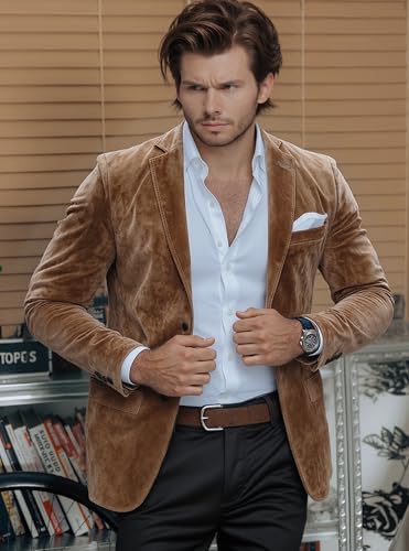 Men's Suede Casual Blazer with Notch Lapel Two-Button Closure for Office Dinner & Year-Round Wear3
