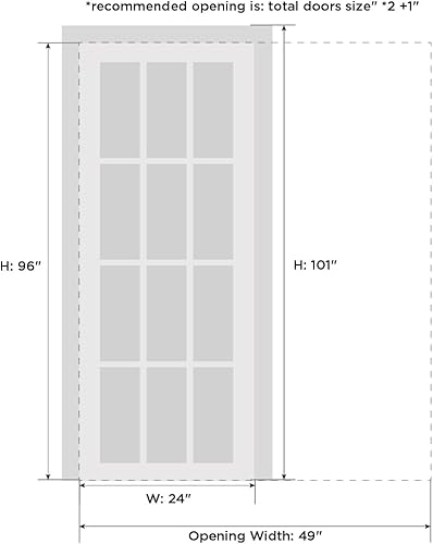 Miniatura 6 de Puerta corredera de bolsillo francesa de 24 x 96 pulgadas con vidrio transparente  Lucia 2166 seda blanca  Kit de accesorios de riel  Interior de