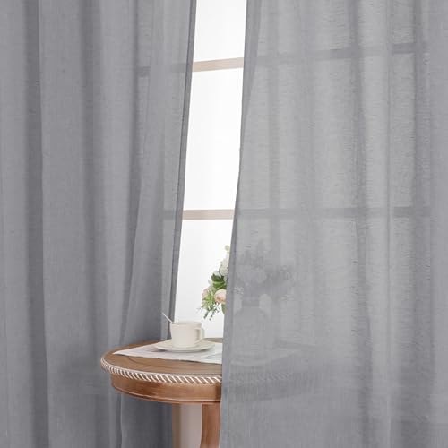 BellaHills Cortinas Salon Lino,Cortina Translucida,Cortinas Lino Semi Opacas,Visillos Elegantes para Salón y Habitación,140x137cm,Gris