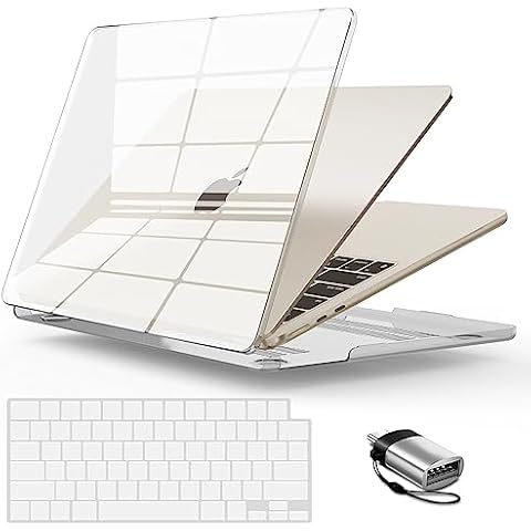 IBENZER Compatible with New 2024 2023 MacBook Air 15 Inch Case M3 A3114 M2 A2941, HardShell Case & KeyboardCover & Type-C Adapter for Mac Air 15.3" Retina Display&Touch ID, CrystalClear, AT15-CYCL+1TC Cover