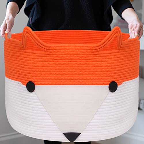 Basket for Blankets,L,XXXL Toy Basket Storage Kids,Large Cotton Rope Basket,Cute Fox Basket,Woven Baskets for Storage,Large Basket for Blanket,Toys,Clothes,Rope Basket,14"X14"X12.5" ,L