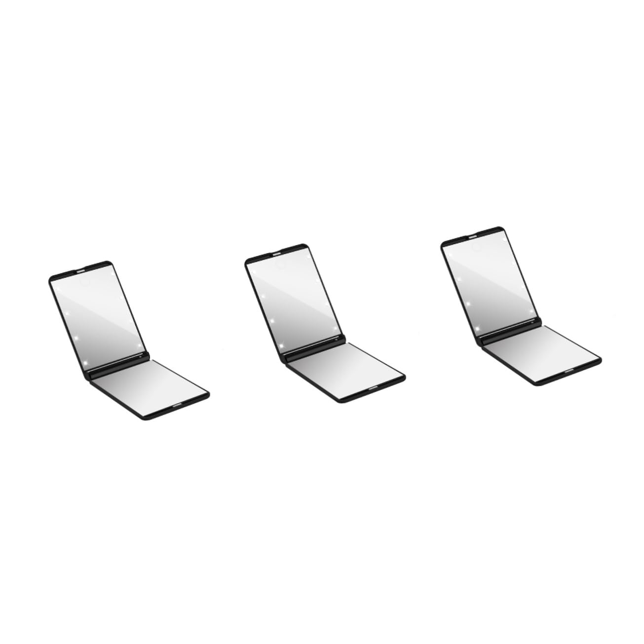 Healeved 3piezas Espejo De Maquillaje Led Compacto Espejo Portátil Luces Rotación De Grados y Diseño para Viajes y Uso Diario Negro