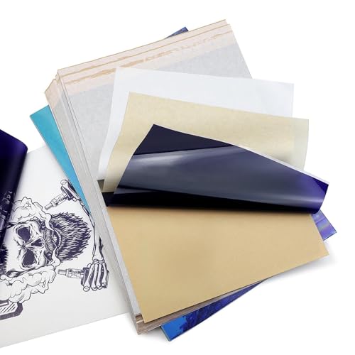 Biomaser Tattoo Transferpapier 100 Blatt A4 Tattoo Papier Kohlepapier Tattoo Schablonen Pauspapier Matrizenpapier Thermoschablonenpapier Carbon Thermokopierpapier für Tattoo printer