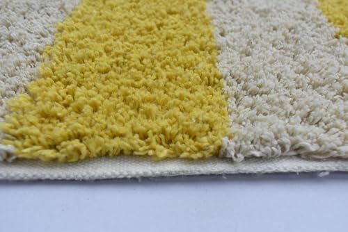 Image of Homitecture Embossed Super Soft Anti Skid (40x60 cm) Super Absorbent Mats Microfibre 2000 GSM Door Mats for Home /Bathroom /Bedroom /Kitchen /Floor Mat (Pack of 1) Pattren - Solid (2 line Yellow)