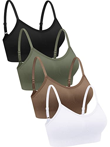 4 Pieces Neck Bralettes Wireless Cami Bra Tank Top Bra Sports Bra For Women Girls (Black, Brown, Army Green, White,Small) #TOP11