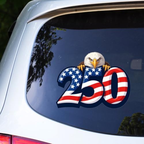 Image of 2pcs 250 Anniversary Stickers USA American Flag Car Decal Bald Eagle | Waterproof Vinyl Car Bumper Decal Die Cut Decals Funny Laptop Sticker 10 inch