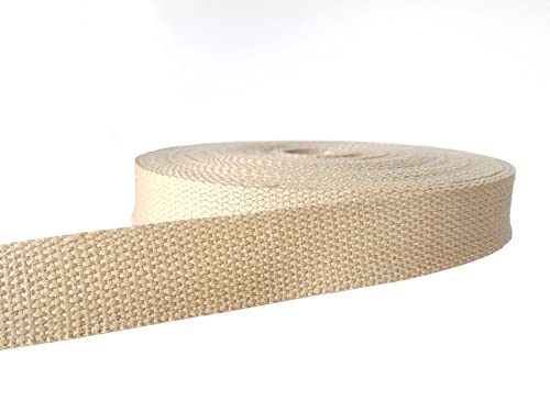 MONIDOOR Cotton Webbing 1 Inch 14 Yards Mediumweight Polyester Cotton Webbing Strap for Cloth Tote Bags Leash Straps Crafts Outdoor Accessories(1 Inch-14 Yards,Khaki 161433)