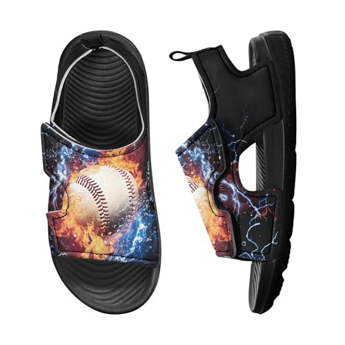 Rerteryuro Little Boy Sandals Baseball Non-Slip Boys Sandals Size 1 Kids Summer Shoes with Adjustable Strap Breathable Kids Water Shoes for Outdoor Beach Pool