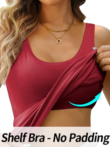 Image of V FOR CITY Womens Unpadded Shelf Bra Tank Tops Racerback Workout Camis Yoga Shirt Cotton Undershirt 2 Pack