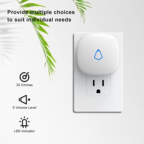 Wireless Doorbell Receiver, Plug in doorbell Receiver Spare Accessories Replacement for SECRUI Doorbell Kit IP55 Waterproof Operated at 1000ft Range with 5 Level Volume, 32 Chimes - White