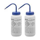 EISCO 2PK Wash Bottles for Sodium Hypochlorite (Bleach), 500ml - Labeled with Chemical Information & Safety Information (1 Color) - Performance Plastics Labs