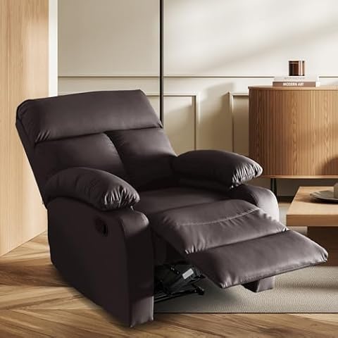 chizzysit Manual Recliner Chair, Small Recliners for Small Spaces with Overstuffed Arms and Back Lazy Boy Recliner Chair for Living Room, Bedroom, RV, Brown Upgraded Cover
