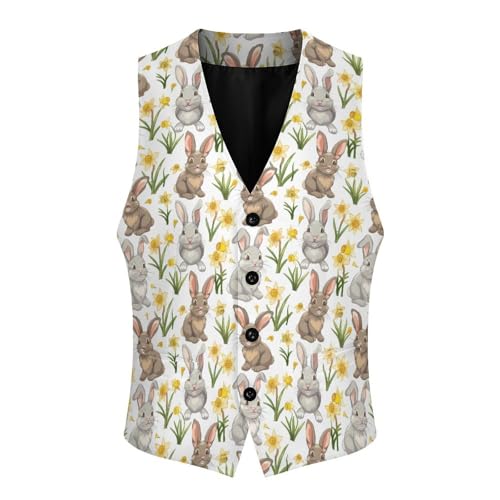 Beautiful Flowers Bunny Men's Suit Vest Waistcoat Vests Formal Dress with 2 Pockets for Business Casual Tuxedo3