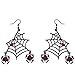 Lux Accessories Halloween Black Spider Web Dangling Red Rhinestone Earrings