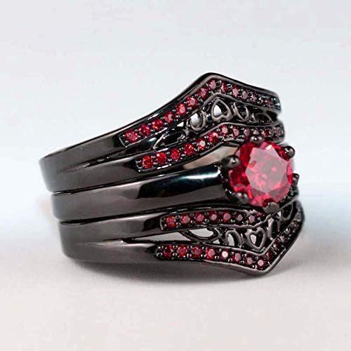 Black Plated Womens Wedding Ring Sets Bridal Sets Blue Cz Engagement Ring 3pcs Rings Wedding Bands - Image 4