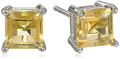 Amazon Collection Sterling Silver Square shape-Cut Citrine Earrings