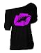 MAGICMK Women Casual Plus Size Sexy Lips Print Off Shoulder T-Shirt (3XL, Black+Purple)