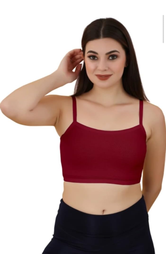 twins creation Women's Seamless Camisole Crop Top – Stretchable Ribbed Cotton Blend Sports Bra, Padded Slip-on Bralette, Adjustable Spaghetti Strap Tank Top pack of 3 (IN, Numeric, 32, A, XL, MULTICOLOR)-picture-34