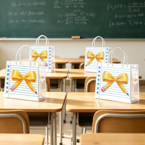Bolsas de regalo reutilizables de PVC con asas para obsequios escolares de lazo 7