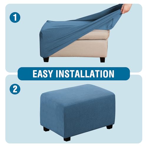 Image of H.VERSAILTEX Ottoman Cover Slipcover Rectangle Fit Length 33'-38' Footrest Sofa Slipcovers Stool Cover Footstool Protector Covers Feature Stretch Thick Jacquard Fabric Removable Washable - Dusty Blue