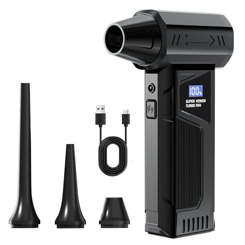 Electric Compressed Air Duster Rechargeable Cordless Handheld Turbo Jet Air Blower Gun with LED Light-130000RPM Super Power Mini Leaf Blower for PC（Computer Cleaner） Keyboard, House, Outdoor and Car