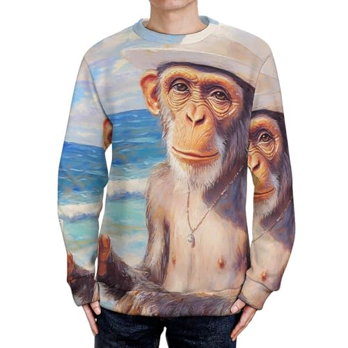 Hawaii Monkey Beach Holiday Men's Crew Neck Sweater Knit Pullover Women Casual Long Sleeve Crewneck Loose Fit Top