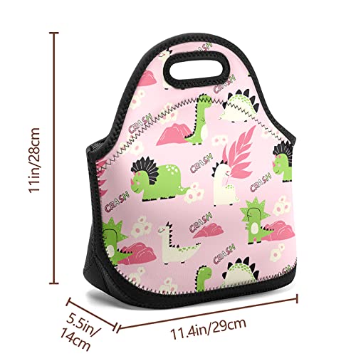 Dacawin Cute Kids Toddler Lunchbox Pink Cartoon Dinosaur Insulated Lunch Box Bag Reusable Outdoor Lunch Tote Bag Portable Leakproof Cooler Lunch Bags #TOP4