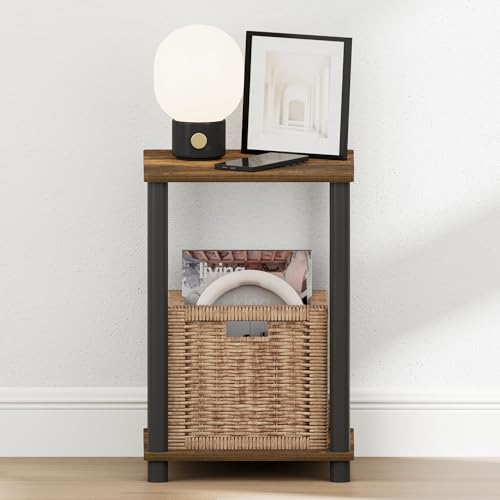 Image of Furinno Turn-N-Tube Night Stand, 2-Tier Open Shelf Design Nightstand, Toolless Square Bedside Table, End Table, Side Table, for Bedroom, Closet, Dorm, Amber Pine