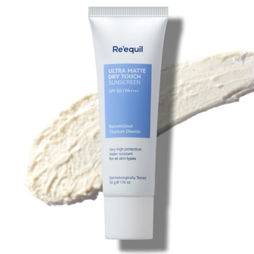 RE' EQUIL Ultra Matte Dry Touch Sunscreen | SPF 50 PA++++ | Water & Sweat Resistant | No White Cast, Non-Greasy & Non-Comedogenic | For All Skin Types